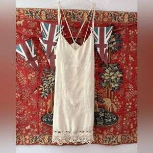 Forever 21 Romantic Lined Slip Dress Embroidered Sexy Slinky Retro Nude Feminine